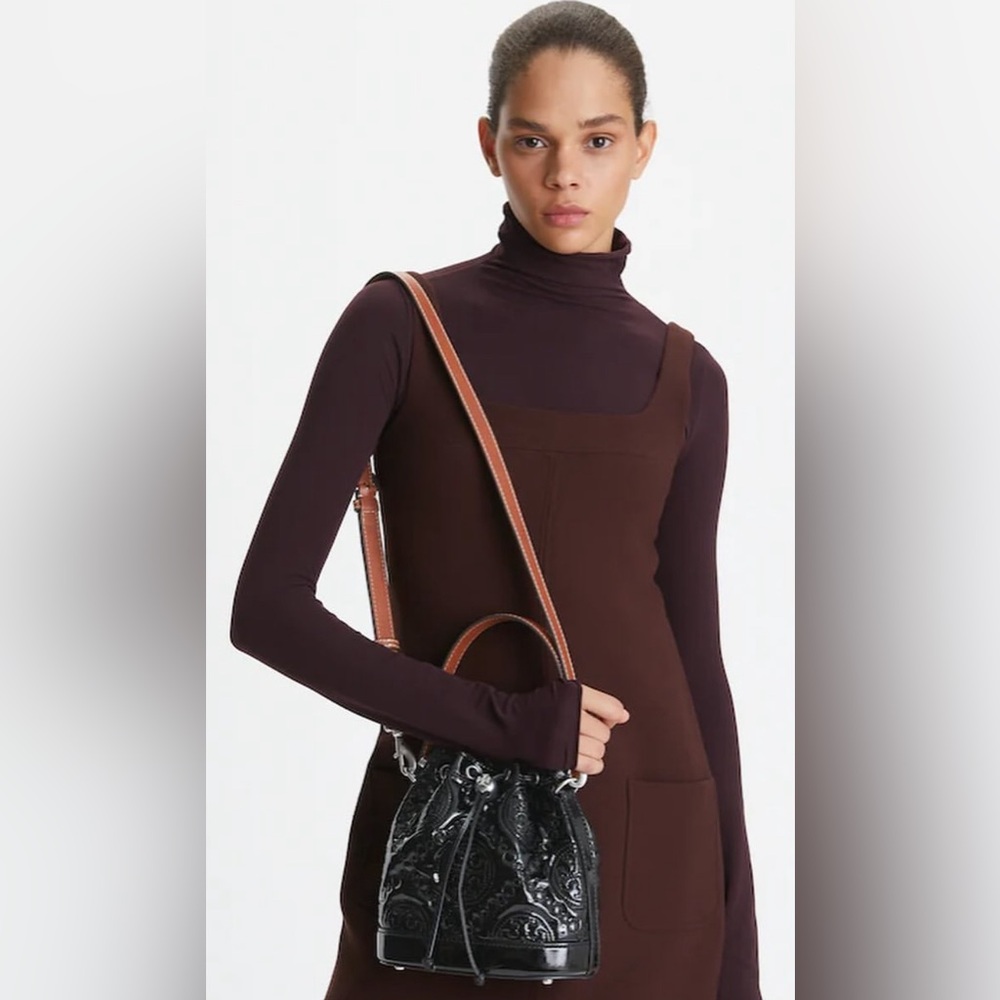 Tory Burch Mini T Monogram Puffy Patent Leather Bucket Bag